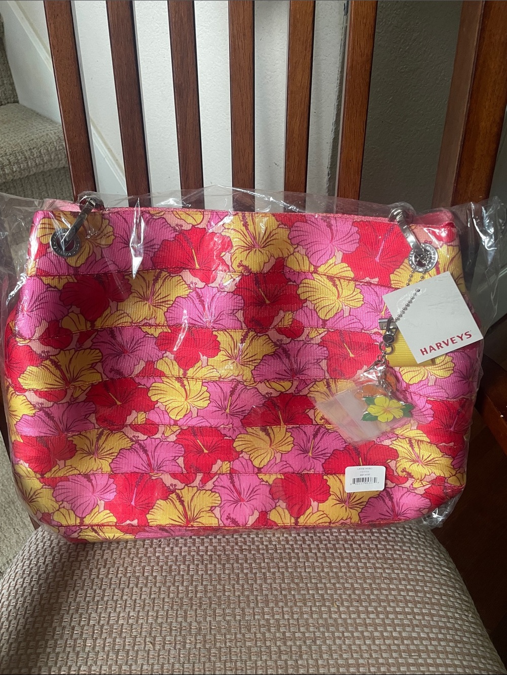 Harveys Pink, Red & Yellow Hibiscus Large Hobo Floral Tote